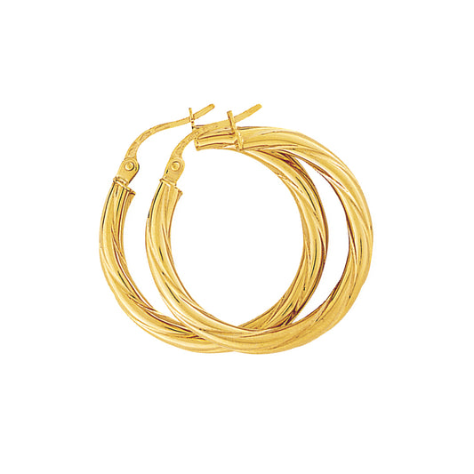 Ladies 9ct Gold  Rock Candy Twist Hoop Earrings - 25mm - ENR02461