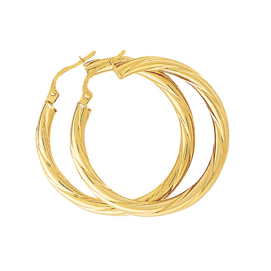 Ladies 9ct Gold  Rock Candy Twist Hoop Earrings - 30mm - ENR02462