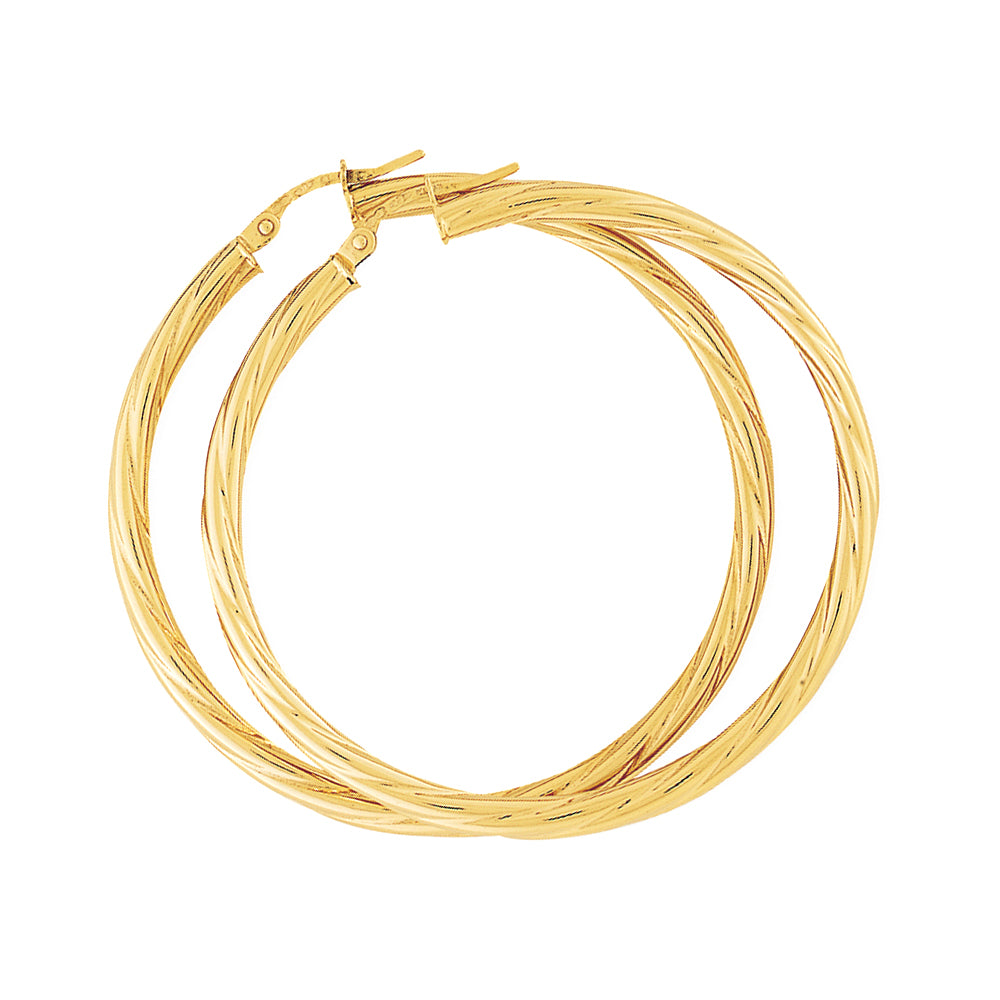 Ladies 9ct Gold  Rock Candy Twist Hoop Earrings - 45mm - ENR02464