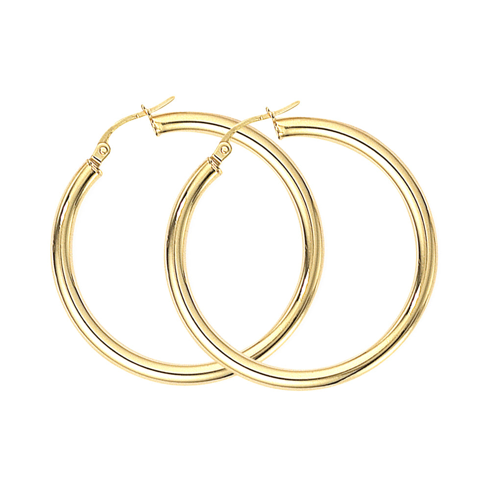 Ladies 9ct Gold  Classic Polished Hoop Earrings - 35mm - ENR02471