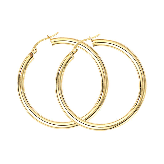 18ct Gold  Classic Round Tube Hoop Earrings 3mm - EGNR02471