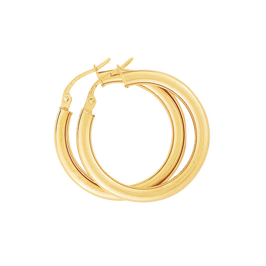 Ladies 9ct Gold  3mm Gauge Classic Plain Hoop Earrings 25mm - ENR02496