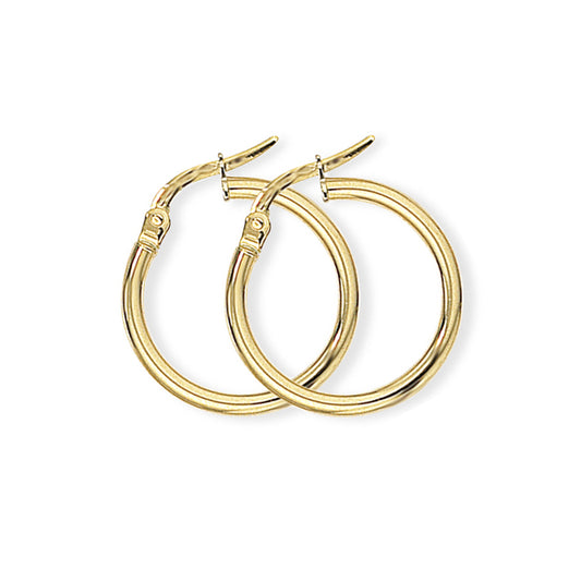 Ladies 9ct Gold  2mm Gauge Plain Polish Hoop Earrings 18mm - ENR02551