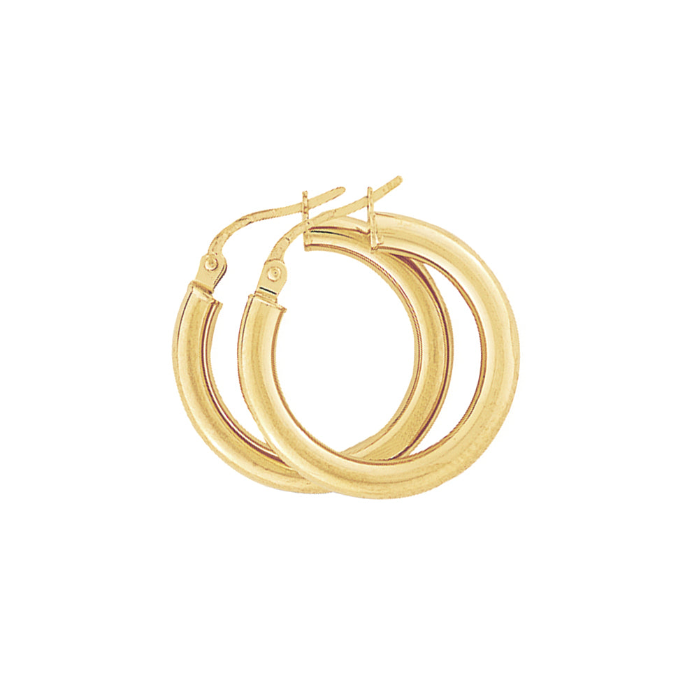 18ct Gold  Classic Round Tube Hoop Earrings 3mm - EGNR02636