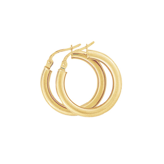 Ladies 9ct Gold  3mm Gauge Plain Polish Hoop Earrings 20mm - ENR02636