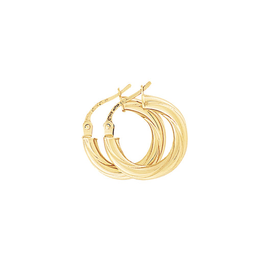 Ladies 9ct Gold  3mm Liquorice Twisted Hoop Earrings - 15mm - ENR02681
