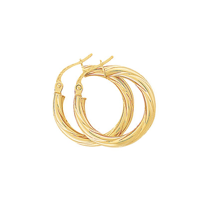 Ladies 9ct Gold  3mm Liquorice Twisted Hoop Earrings - 20mm - ENR02742