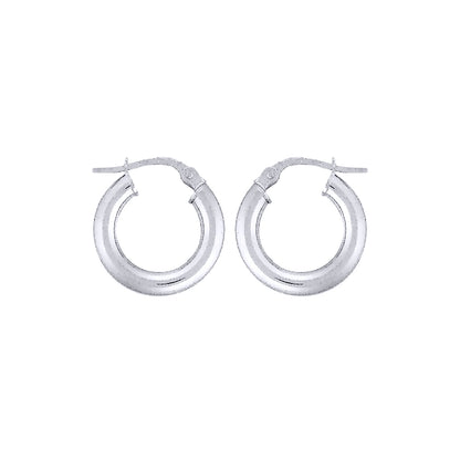 Ladies 9ct White Gold  3mm Gauge Classic Plain Hoop Earrings 15mm - ENR02904