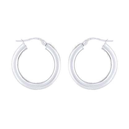 Ladies 9ct White Gold  3mm Gauge Classic Plain Hoop Earrings 20mm - ENR02905