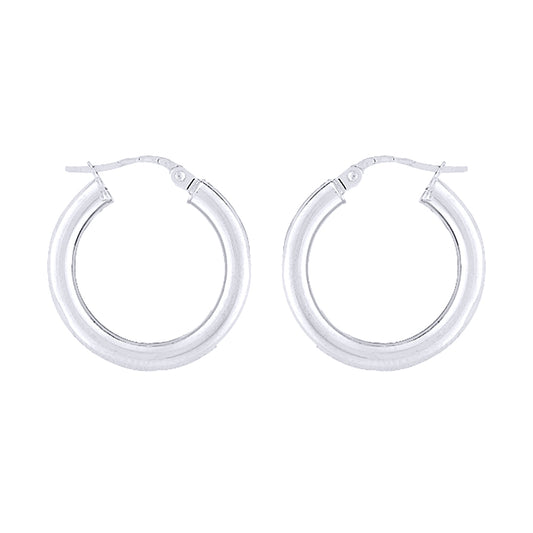 Ladies 9ct White Gold  3mm Gauge Classic Plain Hoop Earrings 20mm - ENR02905