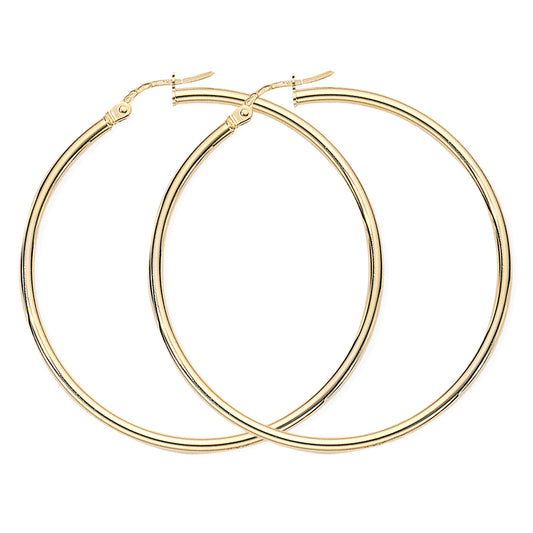 Ladies 9ct Gold  2mm Gauge Thin Light Hoop Earrings - 42mm - ENR02926