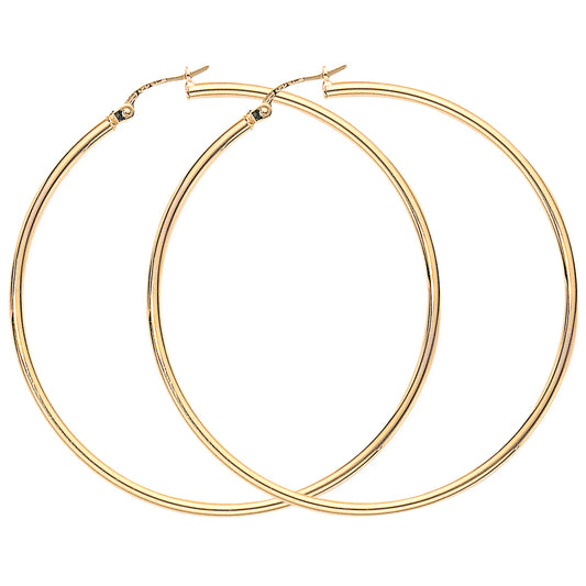 Ladies 9ct Gold  2mm Gauge Thin Light Hoop Earrings - 52mm - ENR02927