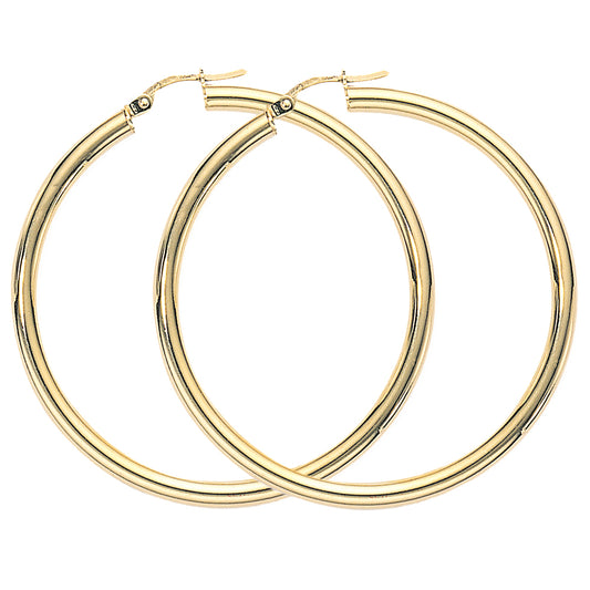 Ladies 9ct Gold  Polished Classic Plain Hoop Earrings 45mm - ENR02934