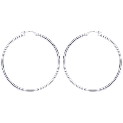 Ladies 9ct White Gold  2mm Gauge Large Thin Hoop Earrings - 42mm - ENR02938