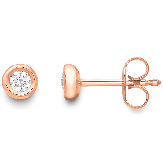 18ct Rose Gold  Diamond Donut Bezel Solitaire Stud Earrings 28pts - EGNR02262