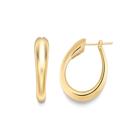 18ct Gold  Graduated Lobe Drop Hoop Earrings 30x25mm - EGNR02081