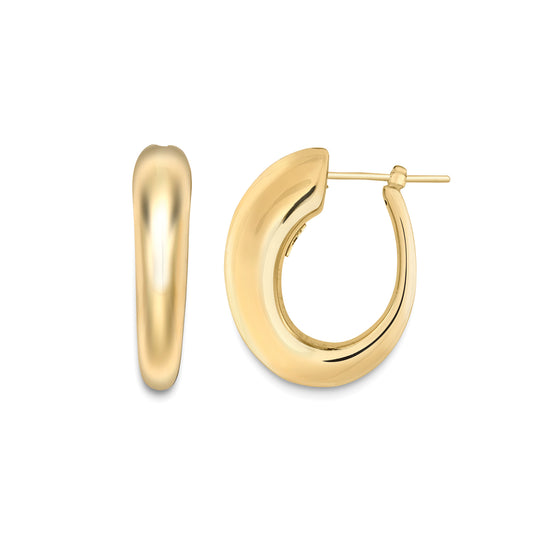 18ct Gold  Graduated Lobe Drop Hoop Earrings 25x25mm - EGNR02082