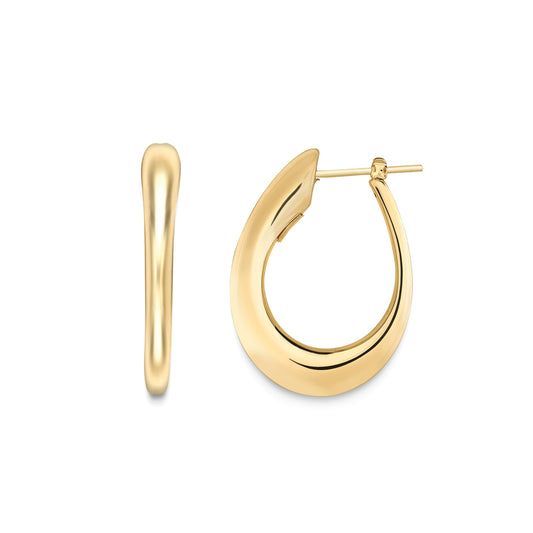 18ct Gold  Graduated Lobe Drop Hoop Earrings 30x23mm - EGNR02083