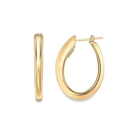 18ct Gold  Graduated Oval Drop Hoop Earrings 30x25mm - EGNR02084