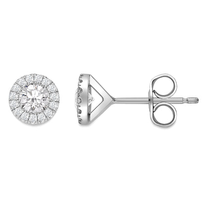 18ct White Gold  Diamond Solitaire Halo Stud Earrings 38pts - EGNR02086