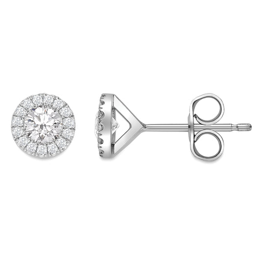 18ct White Gold  Diamond Solitaire Halo Stud Earrings 38pts - EGNR02086