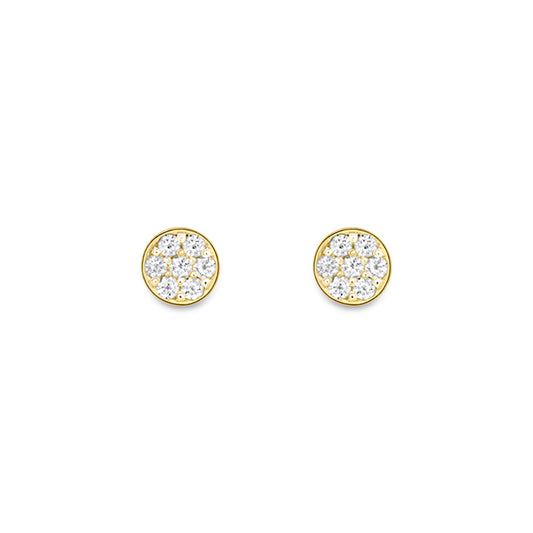 18ct Gold  Diamond Round Disc Pave Cluster Stud Earrings - EGNR02215