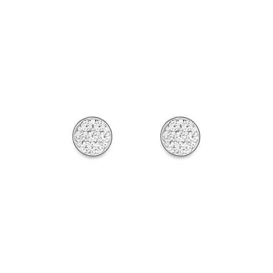 18ct White Gold  Diamond Round Disc Pave Cluster Stud Earrings - EGNR02216