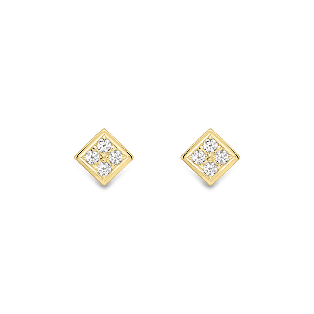 18ct Gold  Diamond Square Pave Window Cluster Stud Earrings - EGNR02217