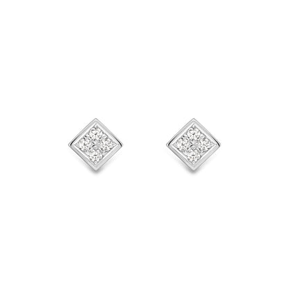 18ct White Gold  Diamond Square Pave Window Cluster Stud Earrings - EGNR02218