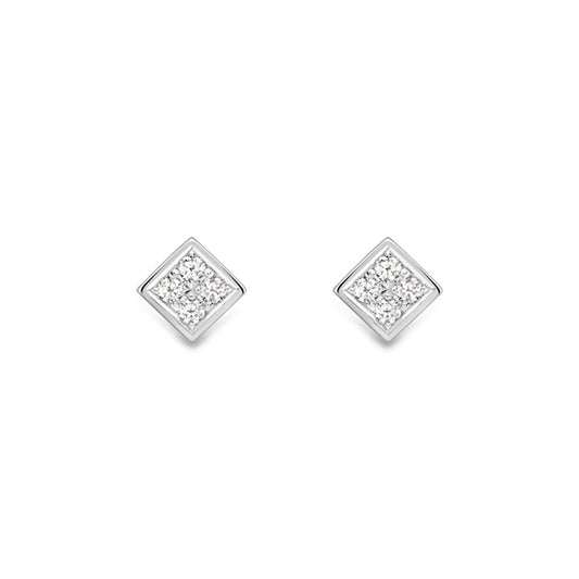 18ct White Gold  Diamond Square Pave Window Cluster Stud Earrings - EGNR02218