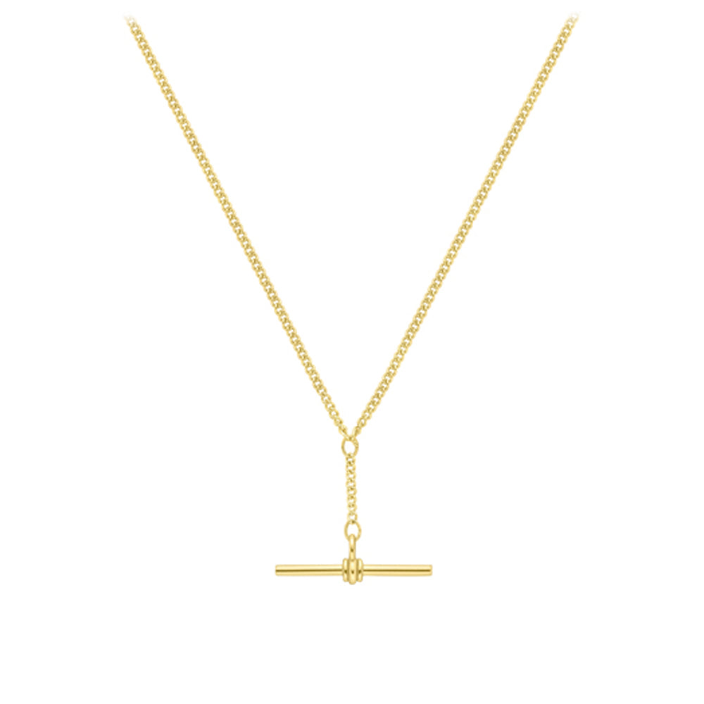 9ct Gold  Tight-linked Curb T-Bar Necklace 18" 45cm - CANR02022-18