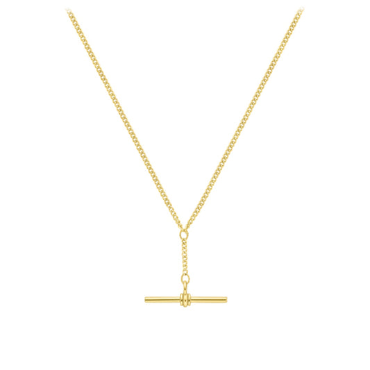 9ct Gold  Tight-linked Curb T-Bar Necklace 18" 45cm - CANR02022-18