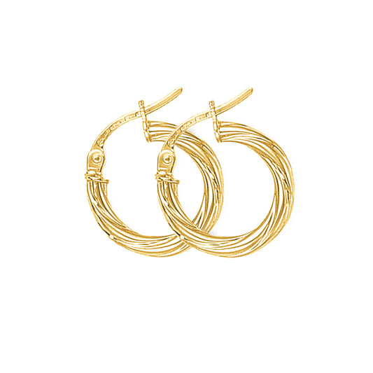 Ladies 9ct Gold  Liquorice Candy Twist Hoop Earrings - 13mm - ERNR02078