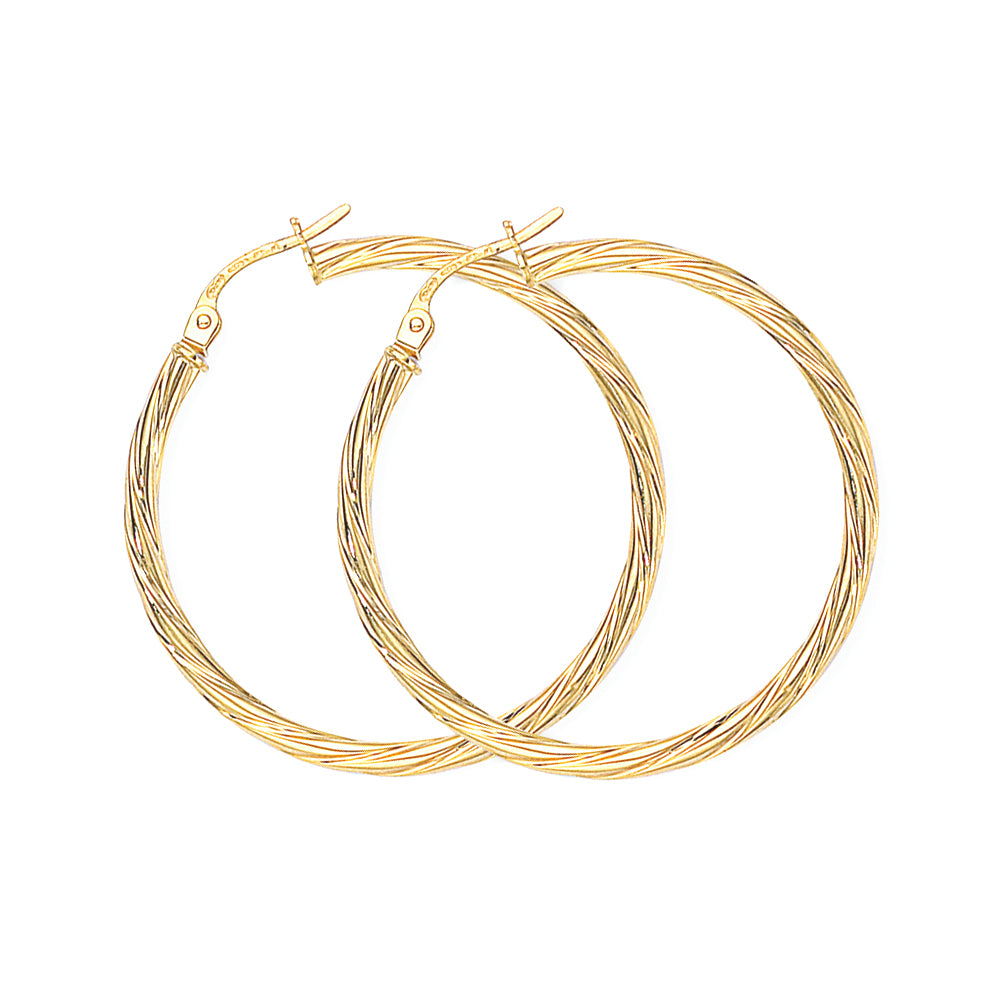 Ladies 9ct Gold  Liquorice Candy Twist Hoop Earrings - 33mm - ERNR02082