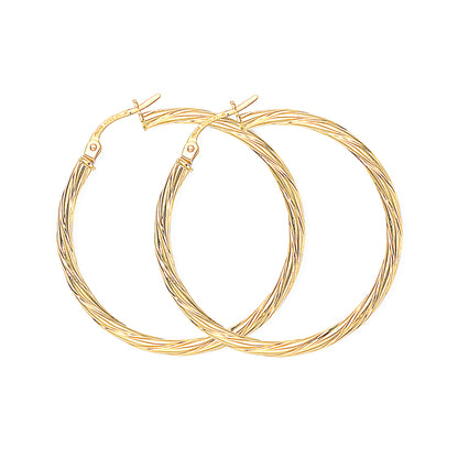 Ladies 9ct Gold  Liquorice Candy Twist Hoop Earrings - 33mm - ERNR02082