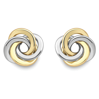 9ct White & Yellow Gold  Whirlpool Knot Stud Earrings - ERNR02123