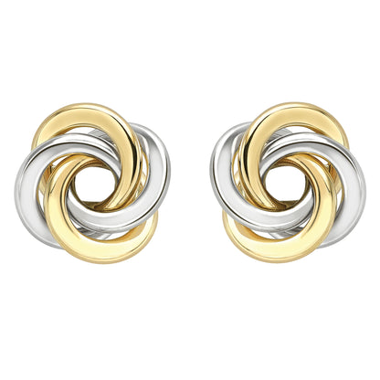 9ct White & Yellow Gold  Whirlpool Knot Stud Earrings - ERNR02125