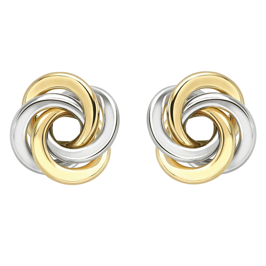 9ct White & Yellow Gold  Whirlpool Knot Stud Earrings - ERNR02125