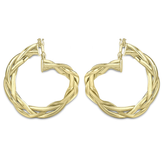 9ct Gold  Plaited "Front and Back" Hoop Earrings - ERNR02142