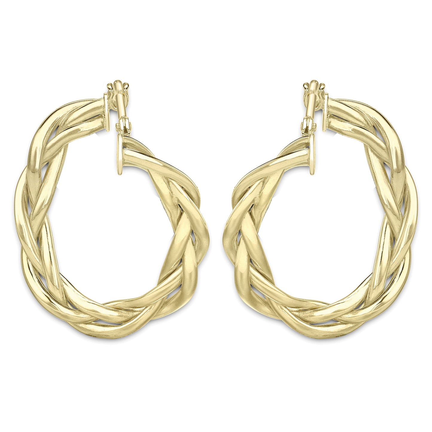 9ct Gold  Plaited "Front and Back" Oval Hoop Earrings - ERNR02143