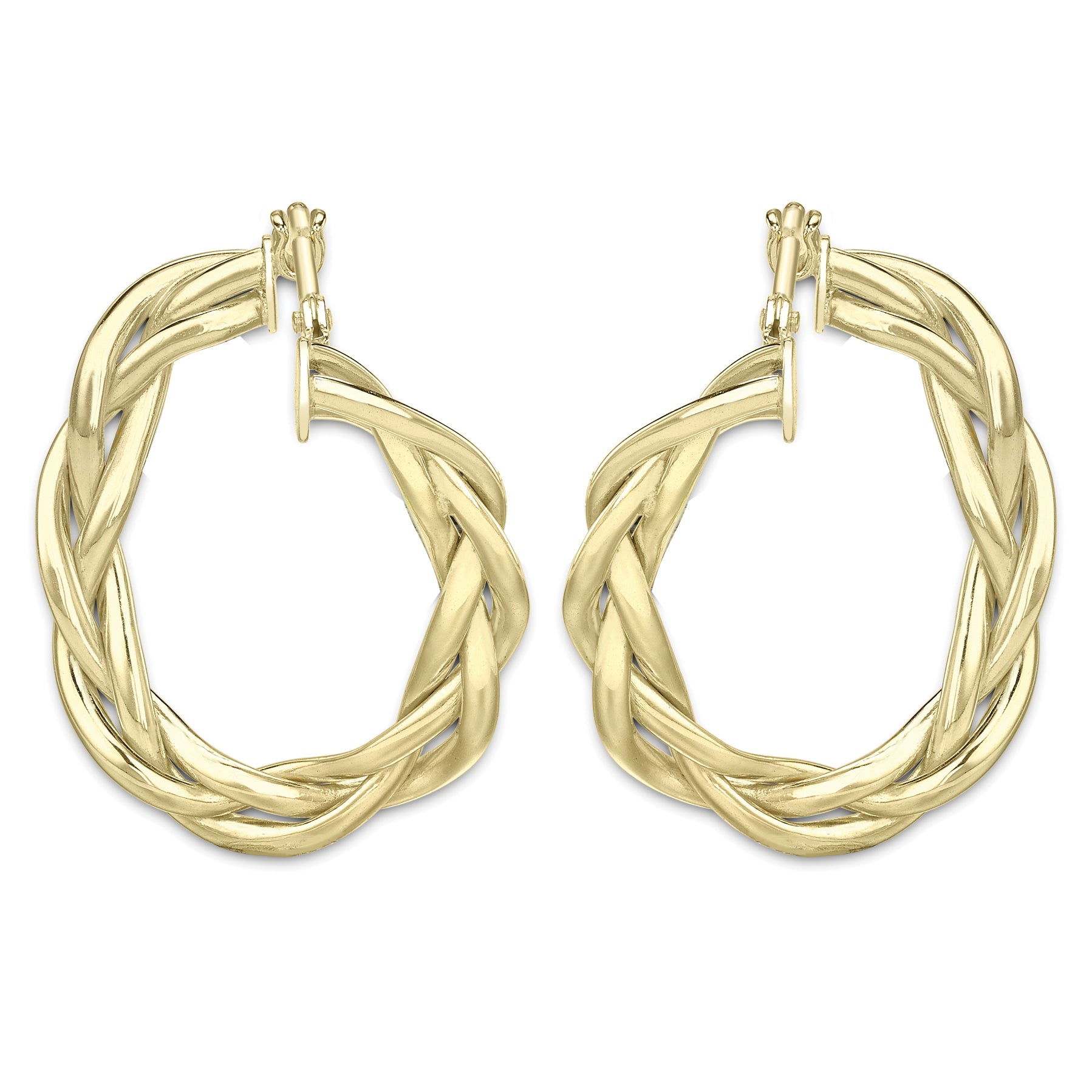 9ct Gold  Plaited "Front and Back" Oval Hoop Earrings - ERNR02143