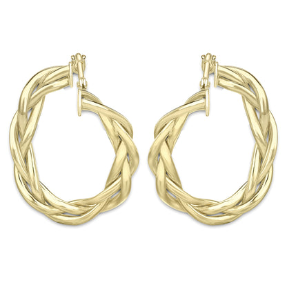 9ct Gold  Plaited "Front and Back" Oval Hoop Earrings - ERNR02143
