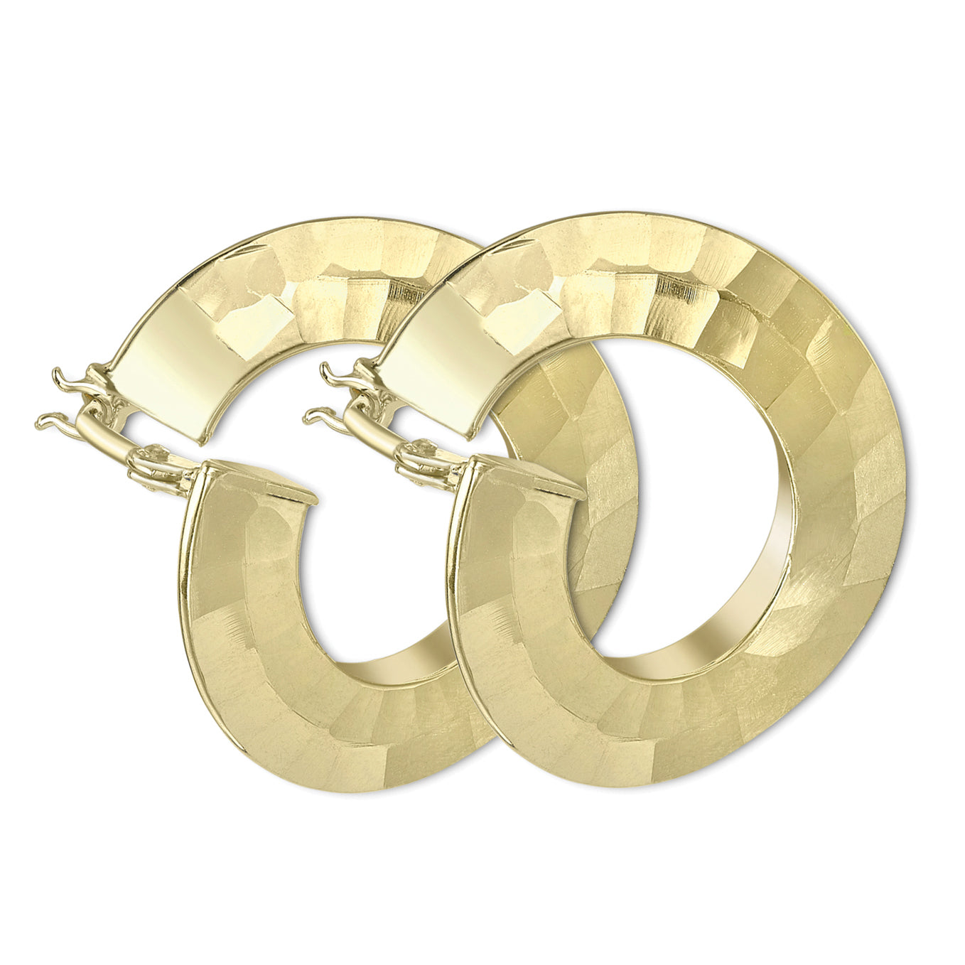 9ct Gold  Hammered "Front and Back" Hoop Earrings - ERNR02231