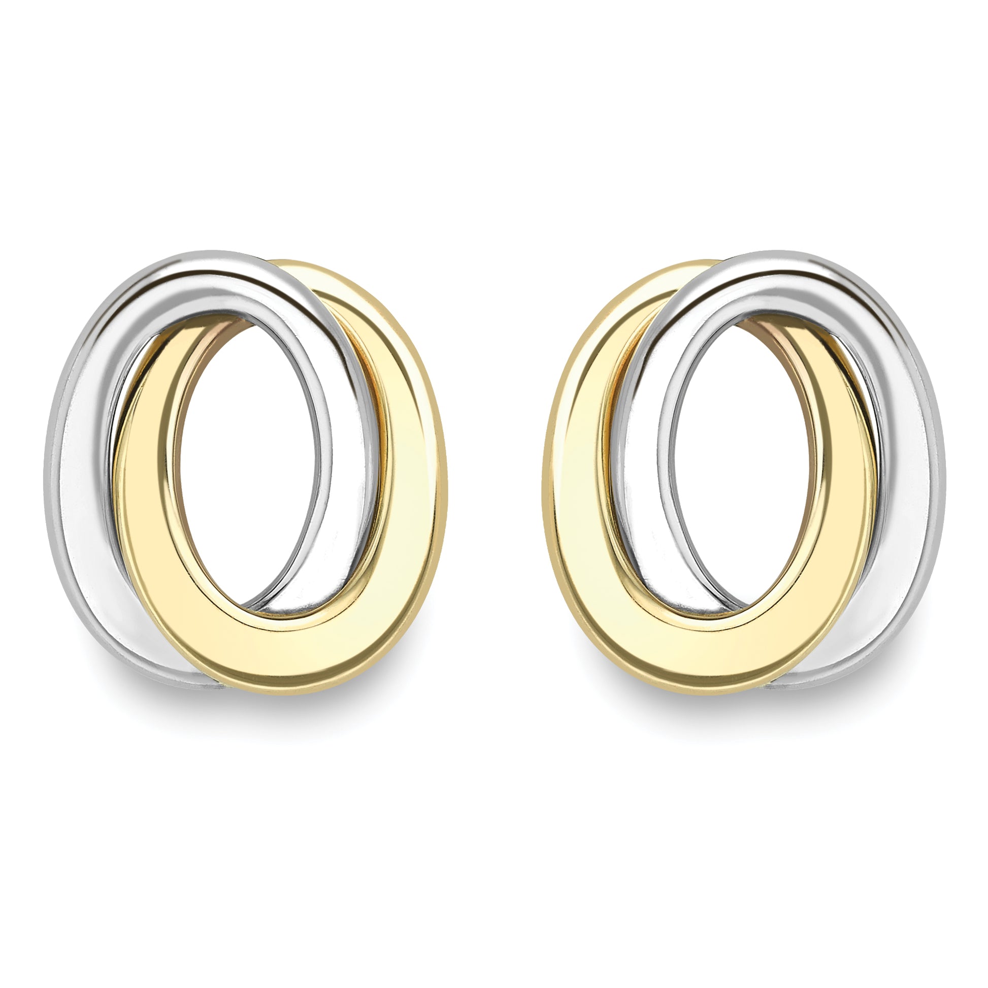 9ct White & Yellow Gold  Interlocked Oval Rings Stud Earrings - ERNR02242