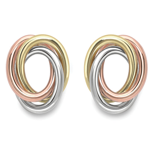 9ct 3 Colour Gold  Russian Wedding Oval Rings Stud Earrings - ERNR02243