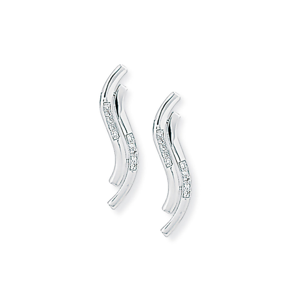 9ct White Gold  - Diamond - S'-Shaped Drop Earrings - - ERNR02259