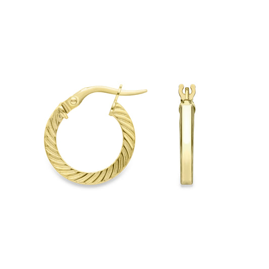 9ct Gold  Ribbed Square Tube Creole Hoop Earrings 1.5mm - ERNR02260