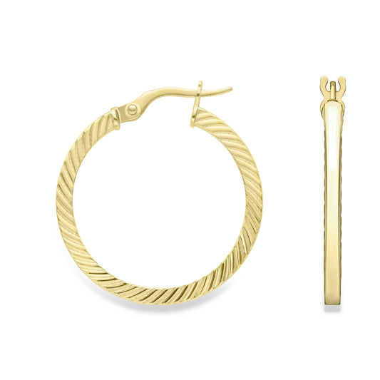 9ct Gold  Ribbed Square Tube Creole Hoop Earrings 1.5mm - ERNR02262