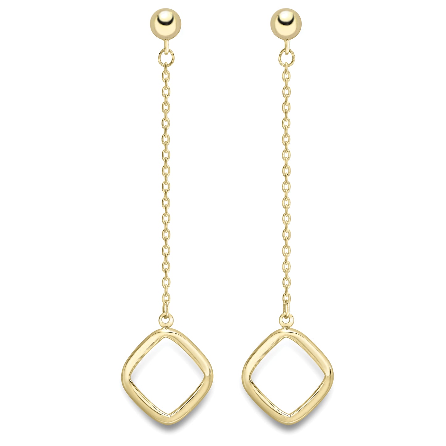 9ct Gold  Ball Trace Chain Link Trapezoid Drop Earrings - ERNR02275