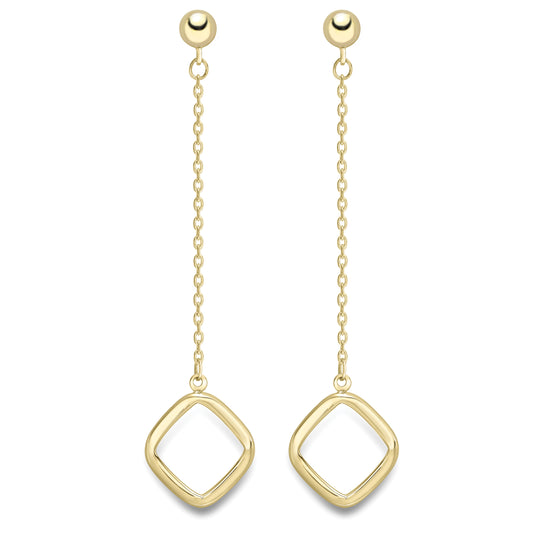 9ct Gold  Ball Trace Chain Link Trapezoid Drop Earrings - ERNR02275